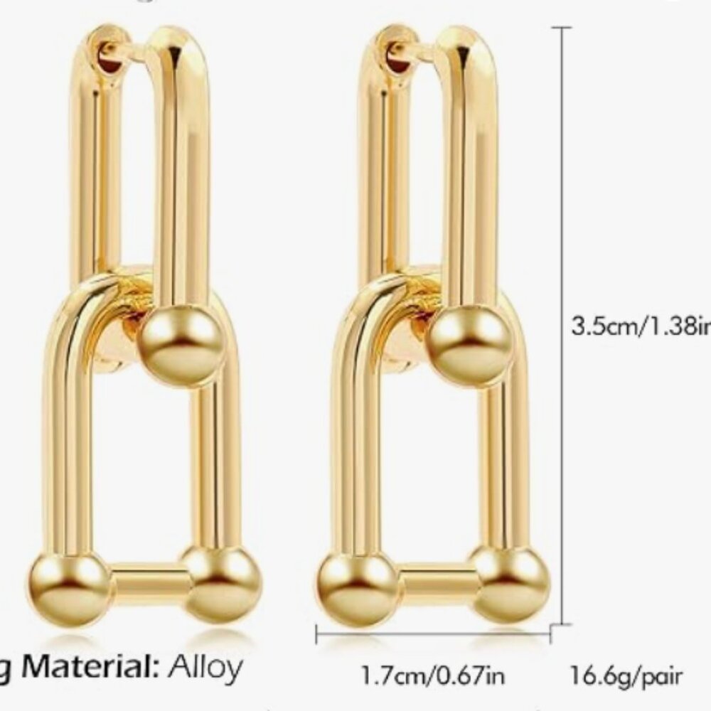 Anthropologie Gold Geometric Link Drop Earrings - Picture 6 of 6